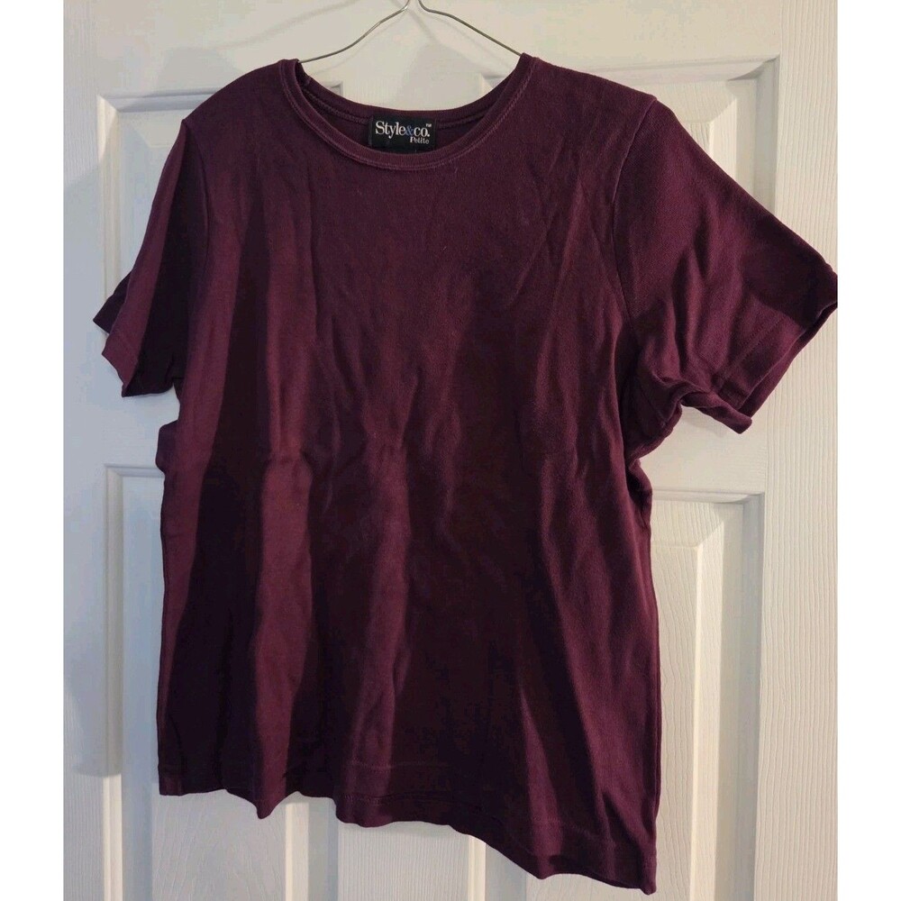 Style And Company Petite Short Sleeve Plum Purple L Large Ladies